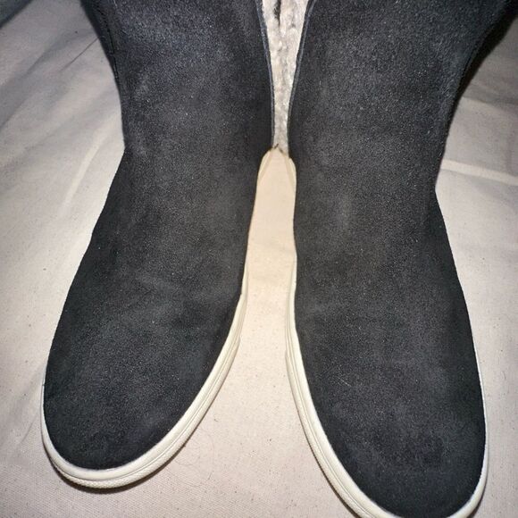 Lucky Brand Boots Black Sherpa Laycia Chelsea Ankle Sneaker Suede Leathe… - Picture 5 of 7